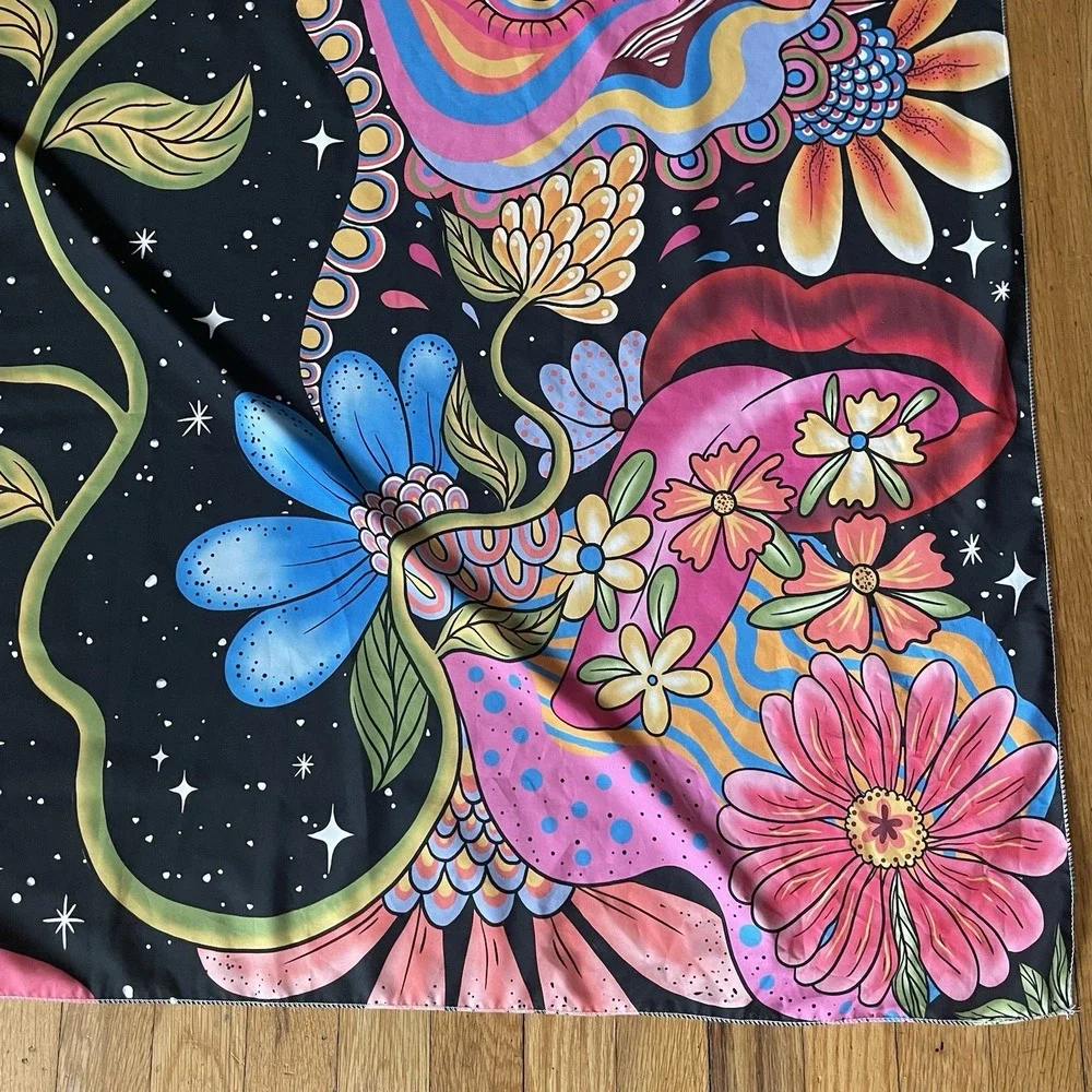 Psychedelic Sun Face Mushroom Tapestry Large Trippy Vibrant Color Wall Art 48x60